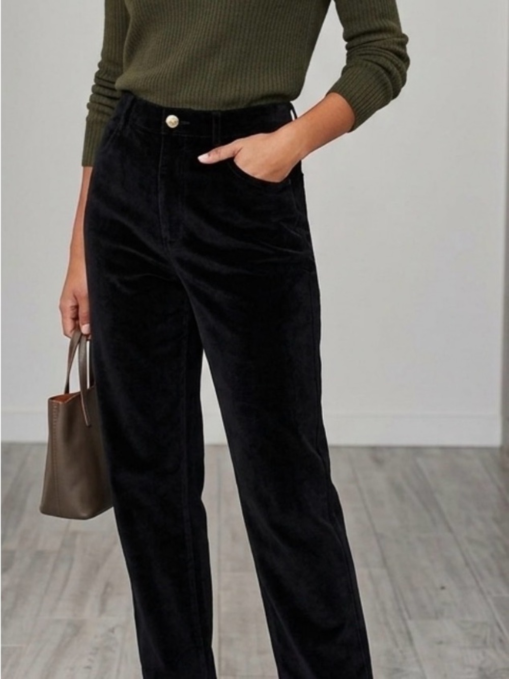 Liz sport High-Rise Black Straight-Leg Velour Pants